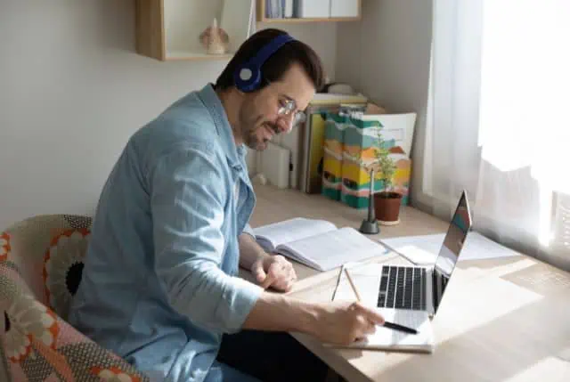 A person studying for the ham radio license exam